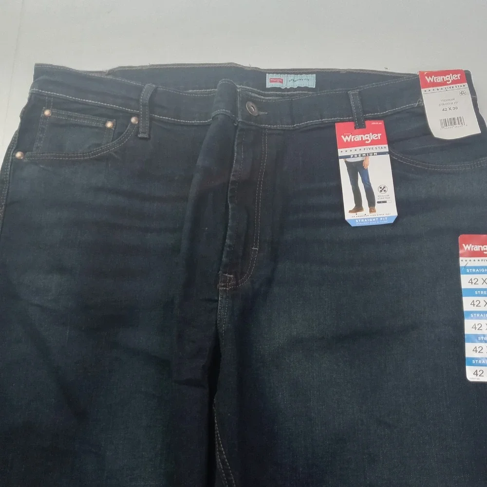 Wrangler Premium 5 Star Straight Fit Jeans Men's 42x30 Blue Stretch